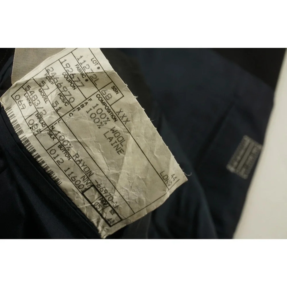 Vintage Giorgio Armani Mens 44L Black Blue Pinstripe Gabardine Wool 3 Btn Blazer